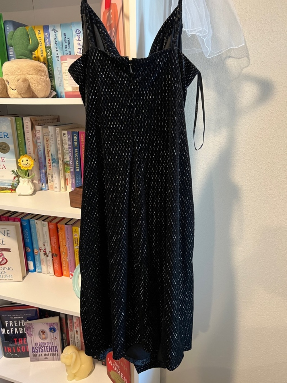 Laundry By Shelli Segal Black Velvet Midi Slip Dress with Sparkle - Picture 3 of 4